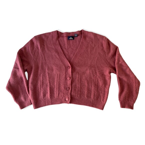 VTG Y2K OBR Lambswool Angora Blend Mauve Pink Cropped Boxy Cardigan Size Large L - Picture 6 of 10